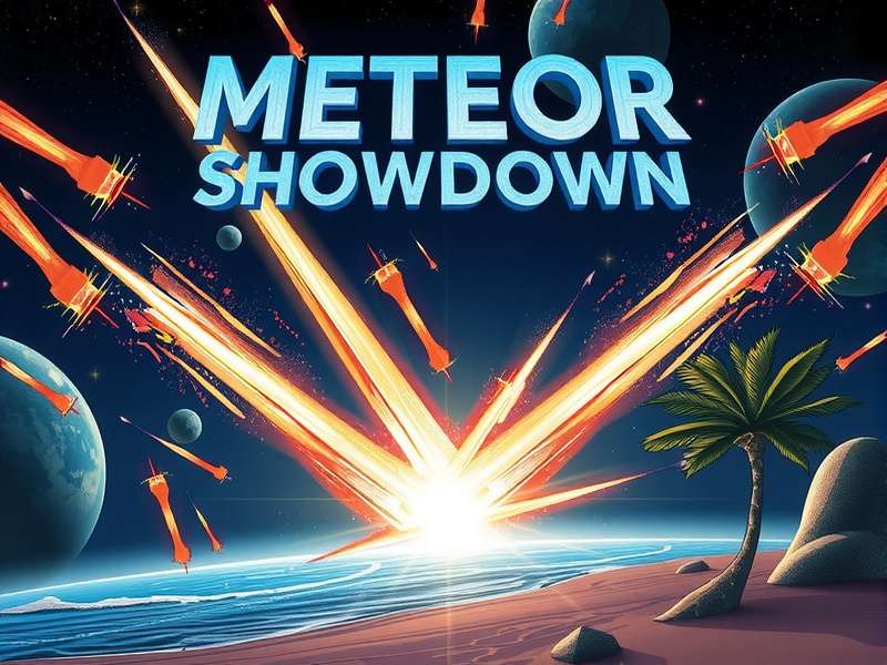 Meteor Showdown Goa Banner showing cosmic battles over Goa's beaches with glowing meteor weapons